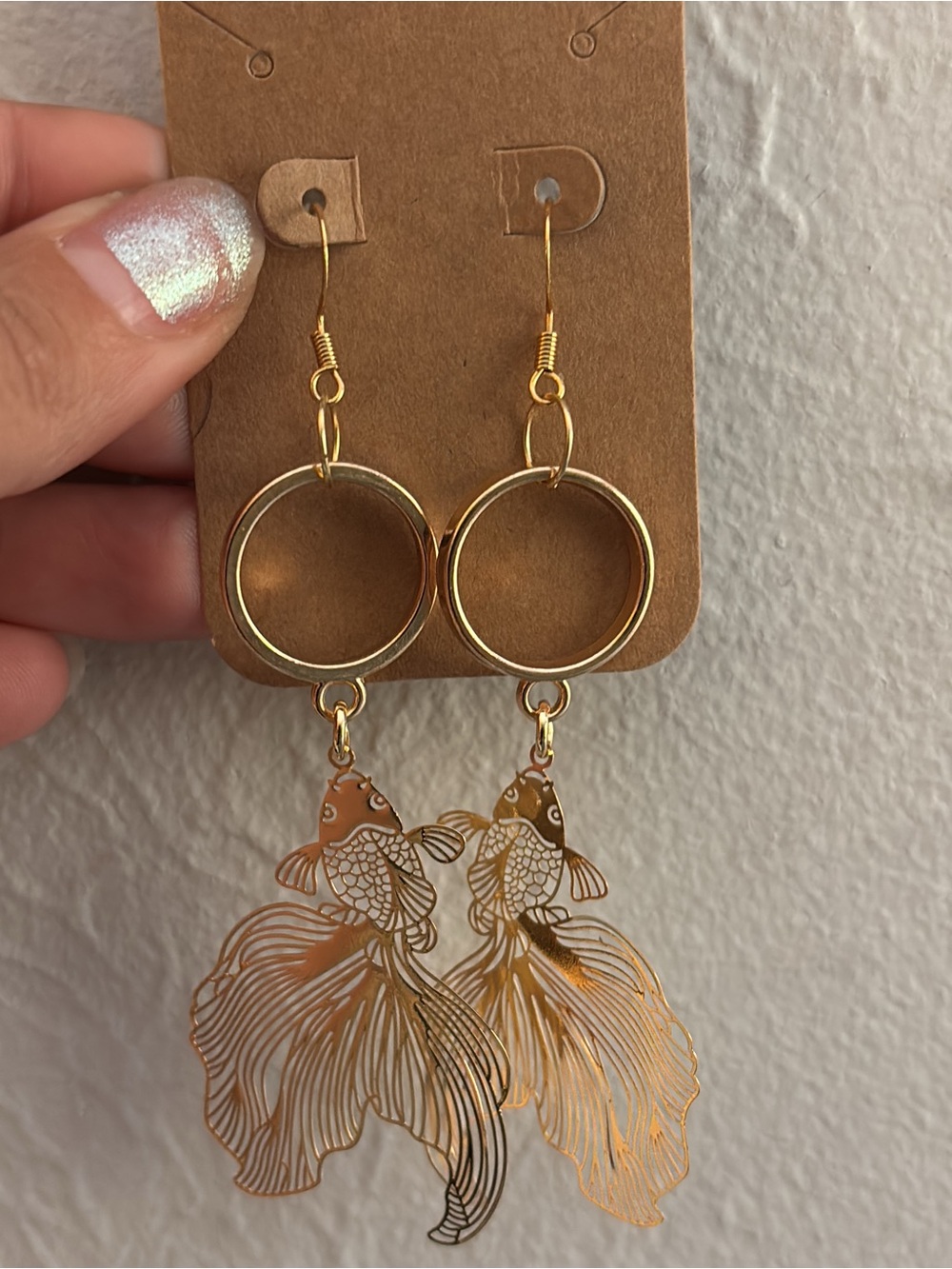 Gold Koi Dangle Earrings - Elegant Gold Tone
